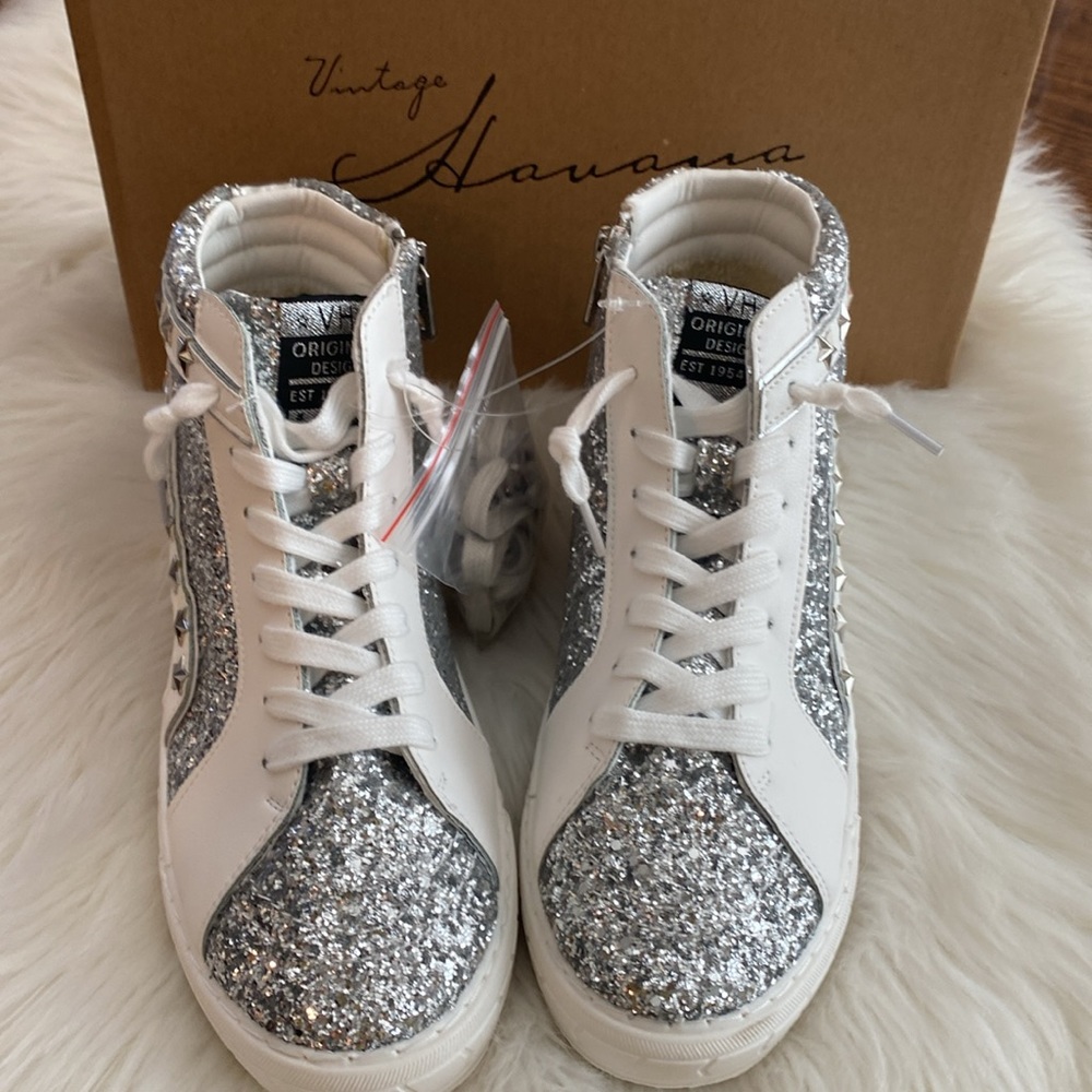 Vintage Havana Betsey High Top Sneaker Silver Glitter size 7 - Picture 9 of 9